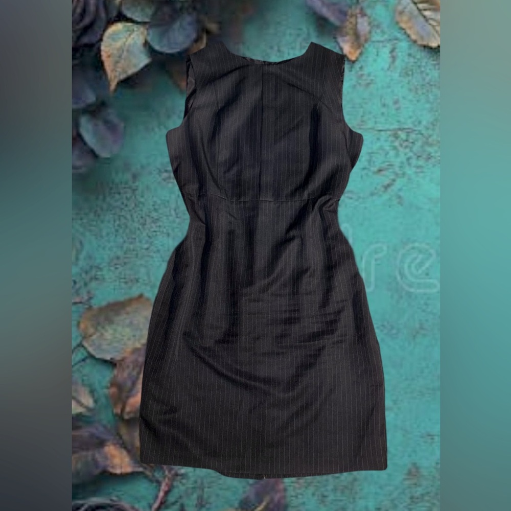 Classic Black Pinstripe Sleeveless Sheath Dress